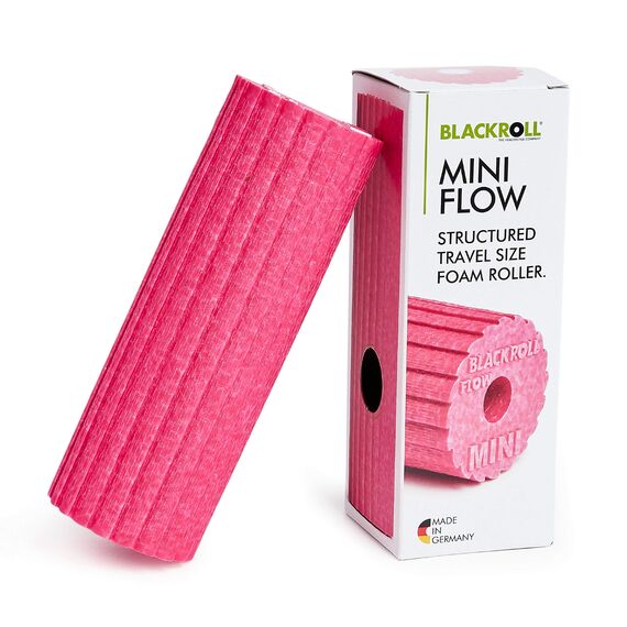 BLACKROLL® MINI FLOW Faszienrolle (15 x 5 cm), kleine Fitness-Rolle mit geriffelter Oberfläche, handliche Massagerolle für unterwegs, im Büro oder Fitnessstudio, mittlere Härte, Made in Germany, Pink