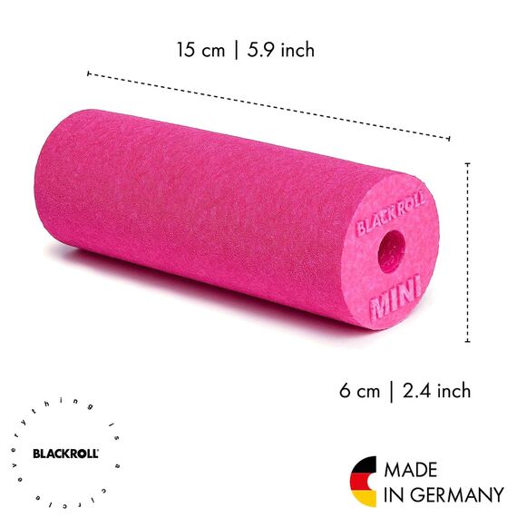 BLACKROLL® MINI Faszienrolle (15 x 5 cm), kleine Fitness-Rolle für die Selbstmassage, handliche Massagerolle für unterwegs, im Büro oder Fitnessstudio, mittlere Härte, Made in Germany, Pink