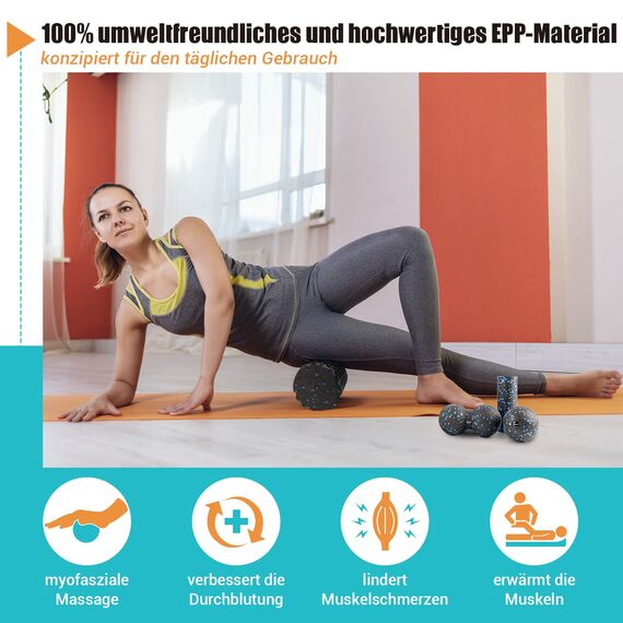 nooncrazy Faszienrolle Set mit 3D-Texturmassage, Mini Faszienrolle, Faszienball und Duoball, Faszien Set zum Faszien Training von Muskeln, Bindegewebe und Stoffwechsel, mit Training Posters