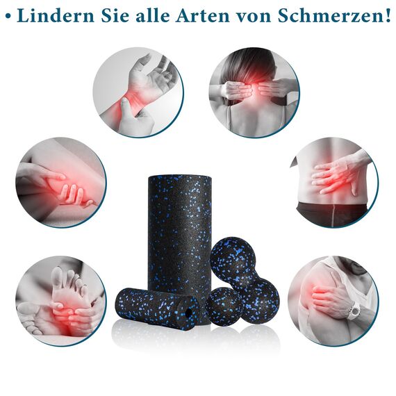 Fitnessrolle Faszienrolle Set Blackroll Foam Roller Faszien Set mit Faszienball Mini Faszienrolle Klein und Duoball für Yoga Faszien Training von Muskeln (Blue)