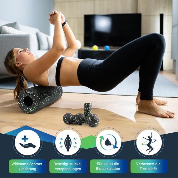 nooncrazy Faszienrolle Set mit Kordelzugbeutel und Training Posters, Faszien Set mit Faszienball Faszienrolle Klein und Duoball für Faszien Training von Muskeln, Bindegewebe und Stoffwechsel