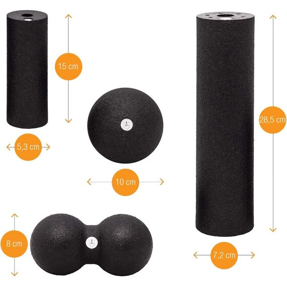 High Pulse Faszien Set inkl. 2X Mini Faszienrolle, 1x Faszienball, 1x Duoball und Übungsposter - Kombi-Set für eine gezielte, tiefenwirksame Massage von die Regeneration der Muskeln - L