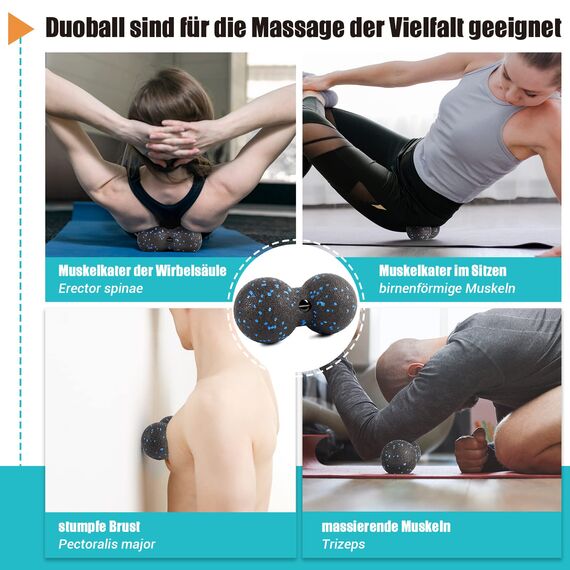 nooncrazy Faszienrolle Set mit 3D-Texturmassage, Mini Faszienrolle, Faszienball und Duoball, Faszien Set zum Faszien Training von Muskeln, Bindegewebe und Stoffwechsel, mit Training Posters