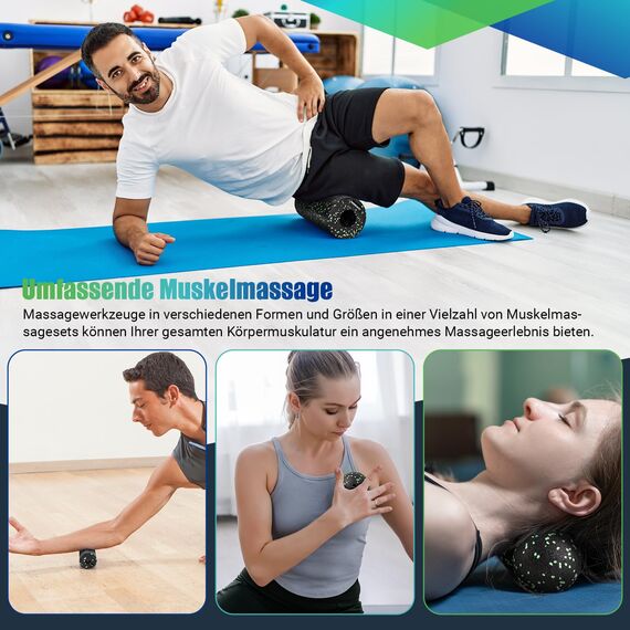 nooncrazy Faszienrolle Set mit Kordelzugbeutel und Training Posters, Faszien Set mit Faszienball Faszienrolle Klein und Duoball für Faszien Training von Muskeln, Bindegewebe und Stoffwechsel