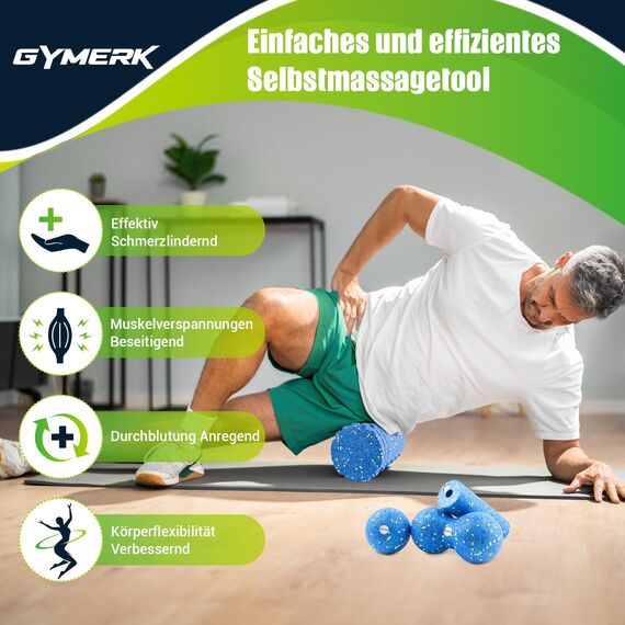 Faszienrolle Set mit 3D-Texturmassage, Enthält Anweisungen und Poster in Deutscher Sprache Tragetasche, Yoga Faszien Set mit Faszienball Faszienrolle Klein Duoball