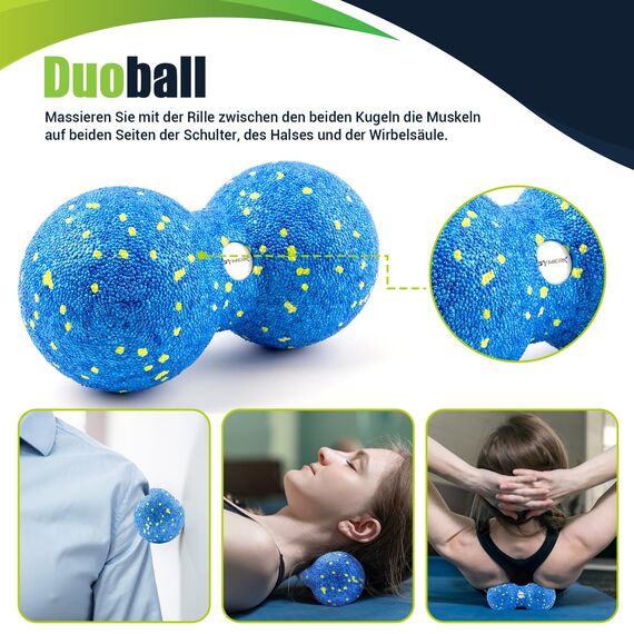 Faszienrolle Set mit 3D-Texturmassage, Enthält Anweisungen und Poster in Deutscher Sprache Tragetasche, Yoga Faszien Set mit Faszienball Faszienrolle Klein Duoball