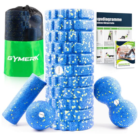 Faszienrolle Set mit 3D-Texturmassage, Enthält Anweisungen und Poster in Deutscher Sprache Tragetasche, Yoga Faszien Set mit Faszienball Faszienrolle Klein Duoball