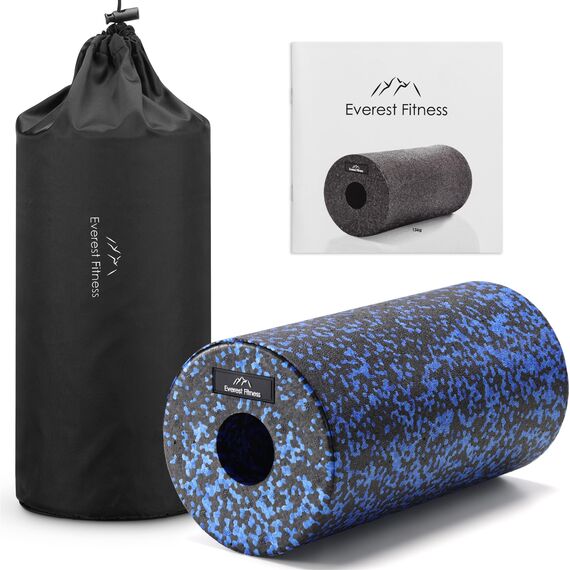 EVEREST FITNESS Faszienrolle Wirbelsäule 30 cm mittel-hart in schwarz/blau inkl. Booklet - Professionelle Faszien Rolle für Rücken - Foam Roller - Massagerolle - Fitness Rolle - Yoga Massageroller