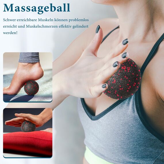 Fitnessrolle Faszienrolle Set Blackroll Foam Roller Faszien Set mit Faszienball Mini Faszienrolle Klein und Duoball für Yoga Faszien Training von Muskeln (rot)