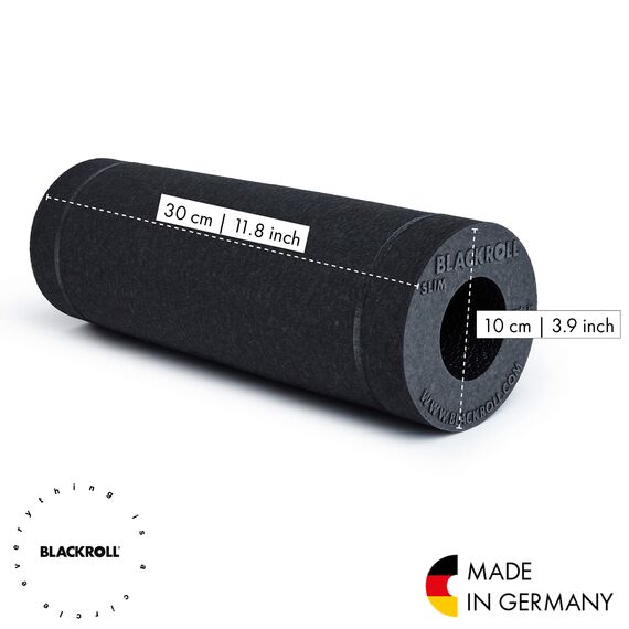 BLACKROLL® SLIM Faszienrolle (30 x 10 cm), Fitness-Rolle zur Selbstmassage von Rücken und Beinen, schmale Massagerolle für Reisen und unterwegs, mittlere Härte, Made in Germany, Schwarz