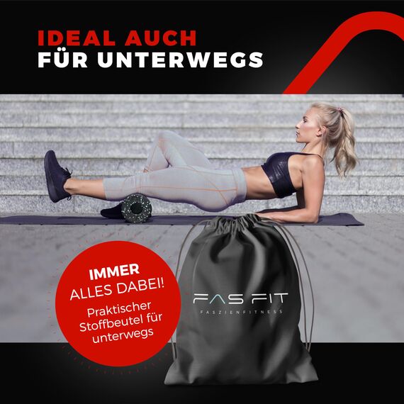 Fas Fit Faszienrolle - Massagerollen & Faszienbälle - Faszien Rolle für ein effektives Faszientraining – inkl. Poster, Übungsheft, E-Book und Turnbeute
