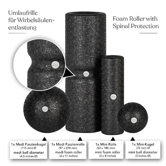 Liebscher & Bracht Original Faszien-Set: Faszienrolle und Faszienball (je 2 Stück) Faszienrollenset, Massageball & Rollen Made in Germany, Übungs-App