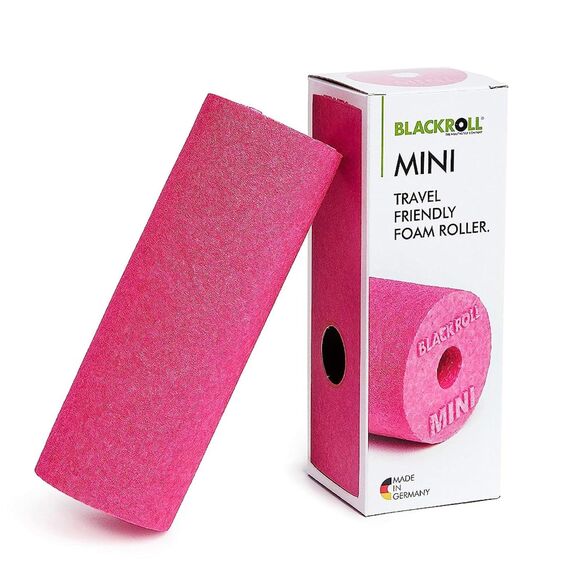 BLACKROLL® MINI Faszienrolle (15 x 5 cm), kleine Fitness-Rolle für die Selbstmassage, handliche Massagerolle für unterwegs, im Büro oder Fitnessstudio, mittlere Härte, Made in Germany, Pink