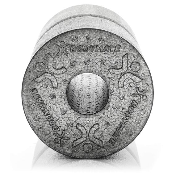 BODYMATE Faszienrolle CARE Mittel-Hart mit umlaufender Rille zu Wirbelsäulen-Entlastung mit E-Book - Carbon-Grey 35x14cm