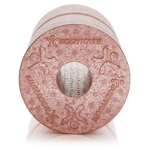 BODYMATE Faszienrolle CARE Mittel-Hart mit umlaufender Rille zu Wirbelsäulen-Entlastung mit E-Book - Rose Gold 35x14cm