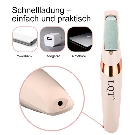 LQT Hornhautentferner Elektrisch mit LED-Beleuchtung, Professionelle Fußpflege Gerät zum Effektiven Hornhaut Entfernen an Füßen, 2 Austauschbare Aufsätze & Abnehmbarer Design (Rosa)