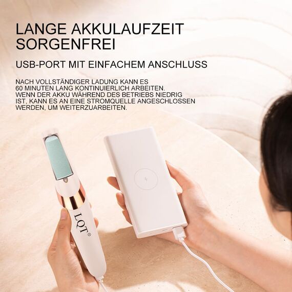 LQT Hornhautentferner Elektrisch mit LED-Beleuchtung, Professionelle Fußpflege Gerät zum Effektiven Hornhaut Entfernen an Füßen, 2 Austauschbare Aufsätze & Abnehmbarer Design (Rosa)