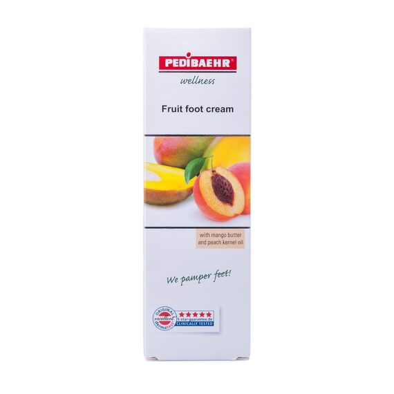 Fußbalsam, Frucht Fußcreme mit Mangobutter und Pfirsichkernöl Fusspflege für jeden Hauttyp, PediBaehr, 125 ml