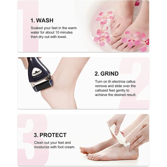 PRITECH Elektrischer Hornhautentferner Fußpflege Hornhaut Entfernen wiederaufladbar Pediküre Hornhautfeile Callus Remover (Weiß) (Schwarz)