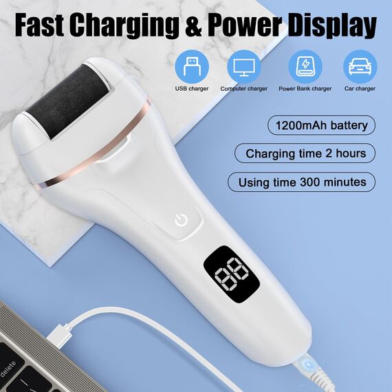 Hornhautentferner Elektrisch - Hornhaut Entfernen Fuß - Fusspflege Set Professionell mit 6 Ersatzrollen 2 Gear Hornhautentferner Pediküre Hornhautfeile Callus Remover für Fußpflege (Weiß-6)