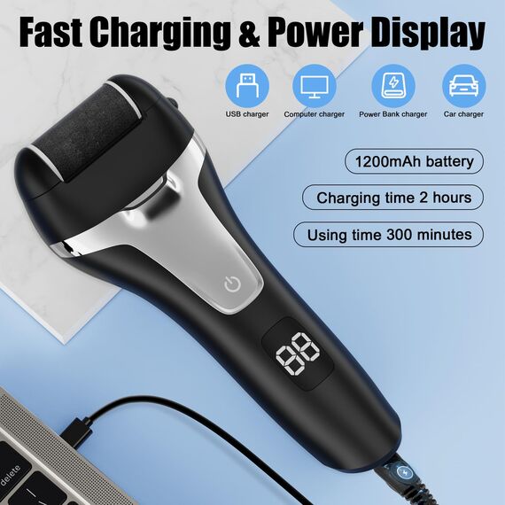 Hornhautentferner Elektrisch - Hornhaut Entfernen Fuß - Fusspflege Set Professionell mit 9 Ersatzrollen 2 Gear Hornhautentferner Pediküre Hornhautfeile Callus Remover für Fußpflege (Schwarz-9)