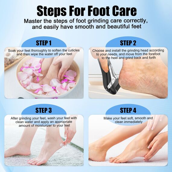 Hornhautentferner Elektrisch - Hornhaut Entfernen Fuß - Fusspflege Set Professionell mit 6 Ersatzrollen 2 Gear Hornhautentferner Pediküre Hornhautfeile Callus Remover für Fußpflege (Schwarz-6)