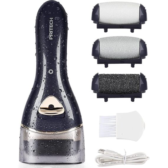 PRITECH Elektrischer Hornhautentferner Fußpflege Hornhaut Entfernen wiederaufladbar Pediküre Hornhautfeile Callus Remover (Weiß) (Schwarz)