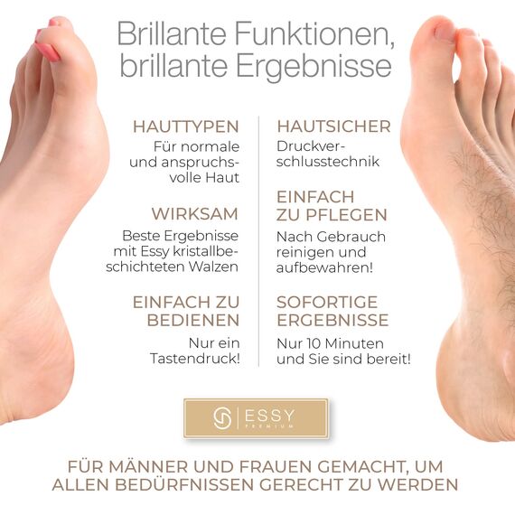 Essy Hornhautentferner Elektrisch Testsieger mit 5 Ersatzrollen Hornhaut Entfernen Elektrischer Hornhautentferner Fußpflegegerät Pediküre Set Elektronisch Fußpflege Hornhautfeile (White)
