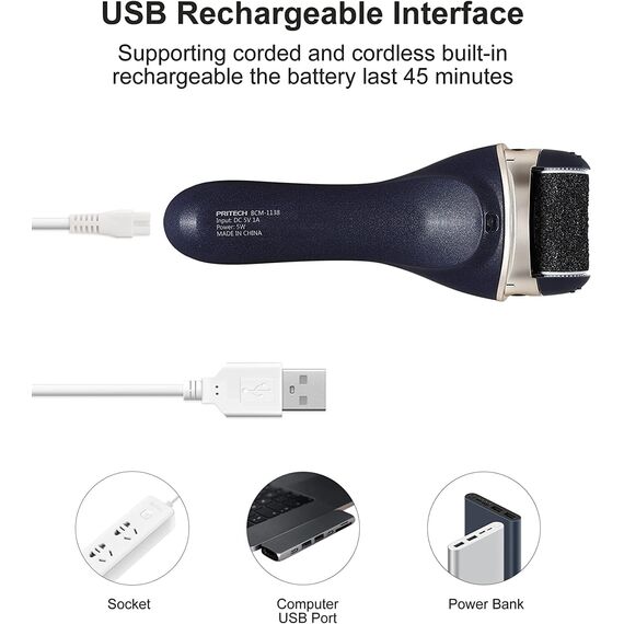 PRITECH Elektrischer Hornhautentferner Fußpflege Hornhaut Entfernen wiederaufladbar Pediküre Hornhautfeile Callus Remover (Weiß) (Schwarz)