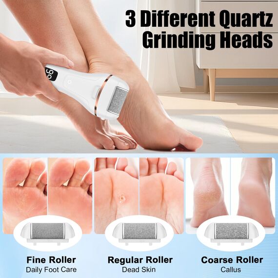 Hornhautentferner Elektrisch - Hornhaut Entfernen Fuß - Fusspflege Set Professionell mit 6 Ersatzrollen 2 Gear Hornhautentferner Pediküre Hornhautfeile Callus Remover für Fußpflege (Weiß-6)