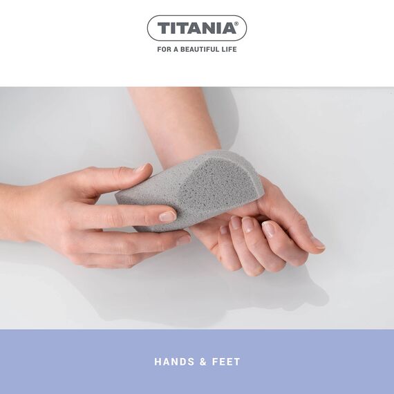 TITANIA Bimsschwamm Handl (abgerundet) für Hand- & Fußpflege • Ergonomisch geformter Hornhautentferner • Bimsschwamm Fußpflege • Made in Germany