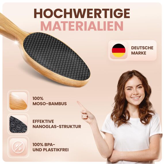 BAMBUA Hornhautentferner - (100% Plastikfrei) Hochwirksame Hornhautfeile mit Nano Glas - Zur Fußpflege für schöne Füße - Hornhautraspel - Premium Hornhauthobel zum Hornhaut Entfernen Fuß