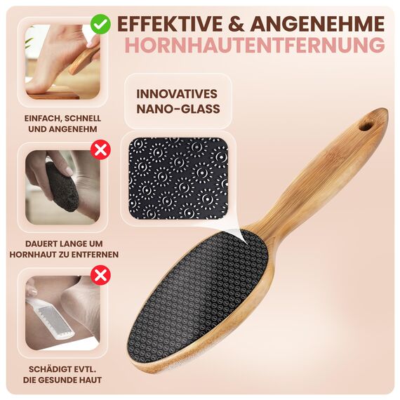 BAMBUA Hornhautentferner - (100% Plastikfrei) Hochwirksame Hornhautfeile mit Nano Glas - Zur Fußpflege für schöne Füße - Hornhautraspel - Premium Hornhauthobel zum Hornhaut Entfernen Fuß