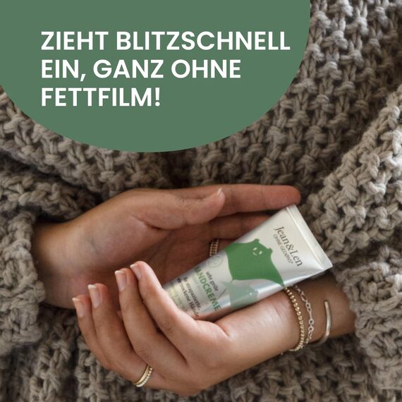 Jean & Len Sehr geile Handcreme Rosemary & Ginger, mit Urea, Handpflege für trockene und rissige Hände, spendet Feuchtigkeit und pflegt intensiv, ohne Parabene & Silikone, Handcreme Tube, vegan, 75 ml