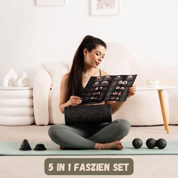 M.S.Lemberg® 5in1 Faszienrolle Set inkl. Faszienball, Duoball, Triggerpunkt Drücker, Trigger Twist, A3 Poster - Faszien Foam Roller Massage Rolle für Wirbelsäule Rücken Nacken Beine Yoga Pilates