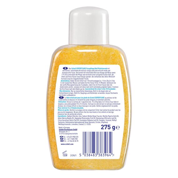 Scholl Fußbad Vitalisierend - Fußpflege Bad mit natürlichen Salzkristallen und Urea - Badezusatz für Fußbäder - mit Deo-Aktivwirkstoff - für alle Hauttypen - 275 g