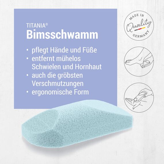 TITANIA Bimsschwamm Antibakteriell (abgerundet) • Bimsschwamm für Hand- & Fußpflege • Ergonomisch geformter Hornhautentferner • Bimsschwamm Fußpflege • Made in Germany • Bimsschwamm für Füße und Hände