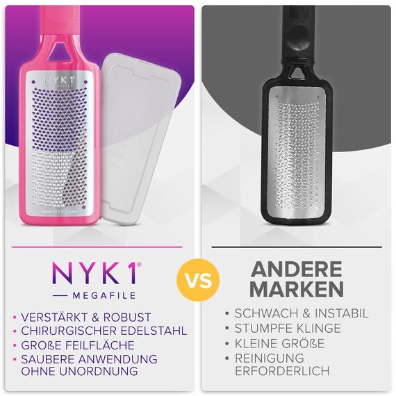 NYK1 ORIGINAL MEGAFILE Professionelle Fussfeile Pediküre Hornhautfeile. Sehr scharf,extra große Reibe mit vielen Mikrofeilen.Entfernen sie raue trockene Hornhaut in wenigen Sekunden. PINK oder Schwarz