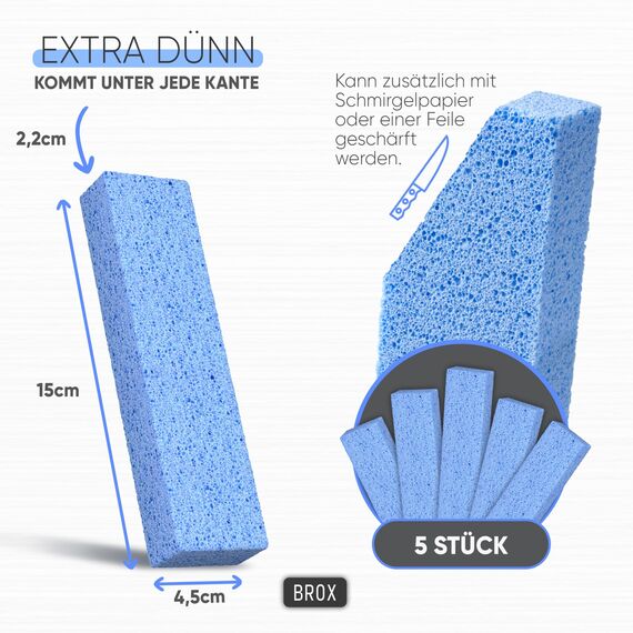 BROX Bimsstein WC Block – Reinigungsstein Blau (5 Stück) – Wunder Putzstein für Klo, Bad, Küche & Fußpflege – Effektiver Kalk und Urinsteinentferner – Pumice Stone – Die Nr. 1 der Toilettenreiniger