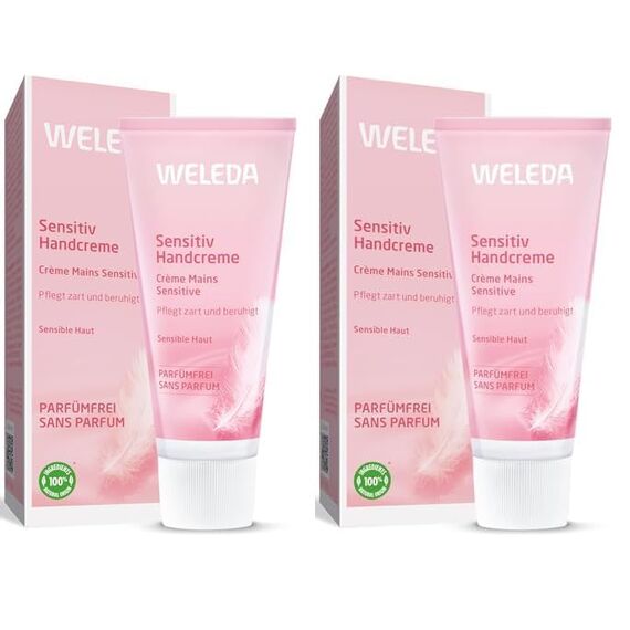WELEDA Bio Handcreme Sensitiv - parfümfreie Naturkosmetik Handpflege Creme für sensible, empfindliche Haut, Nachhaltige, vegane Feuchtigkeitscreme mit Jojobaöl & Kokosöl für Frauen & Männer (1x50ml)