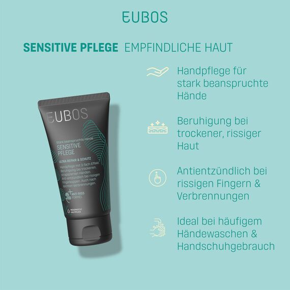 EUBOS SENSITIVE PFLEGE | Ultra Repair & Schutz | Beruhigende Creme für stark beanspruchte, trockene Hände | Intensiver Schutz & Regeneration | Hautverträglichkeit dermatologisch bestätigt | 75ml