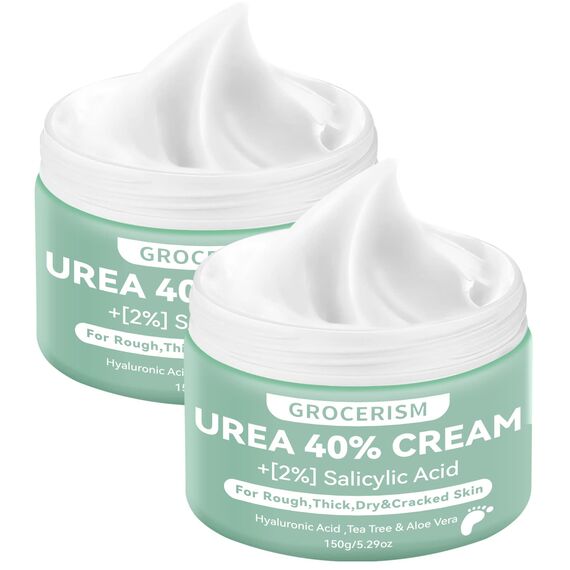 2 Packungen Urea Creme 40% 150 Gramm || Hornhautentferner Fußcreme, Handcreme, Bodylotion mit Hyaluronsäure, Teebaum und Aloe Vera für tiefe Feuchtigkeit, Kallusentferner und Erweichung