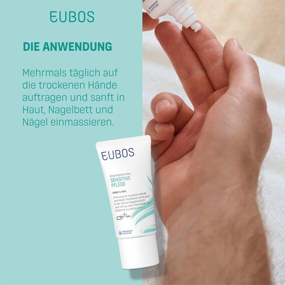 EUBOS SENSITIVE PFLEGE | Hand & Nail | Intensiver Schutz und Pflege für trockene Hände und beanspruchte Nägel | Regeneriert Haut und stärkt Nägel | Hautverträglichkeit dermatologisch bestätigt | 75ml