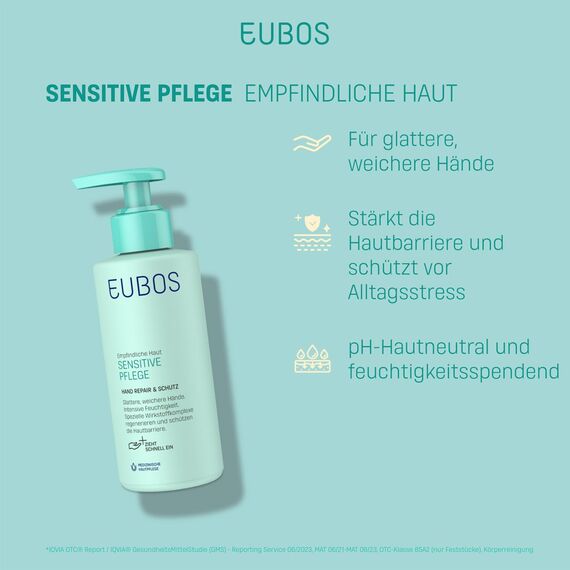 EUBOS SENSITIVE PFLEGE - Hand Repair & Schutz Pumpspender - Handcreme für trockene, rissige Hände - Für spürbar glattere und weichere Hände - Hautverträglichkeit dermatologisch bestätigt - 150ml