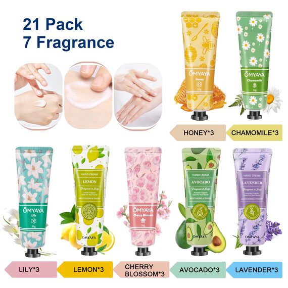 Handcreme Set, 21 Pack Handcreme Damen Geschenkset, Duft Hand Fuß Tag Nachtcreme Feuchtigkeitscreme, Kleine Geschenkset für Frauen und Männer,Weihnachten & Geburtstags Geschenk