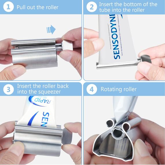 Zivacate Tubenquetscher, Zahnpasta Tubenausdrücker Edelstahl 2er-Pack, Quetscher als Zahnpastahalter Ständer, geeignet für Zahnpasta, Ölfarbe, Handcreme oder Salbe