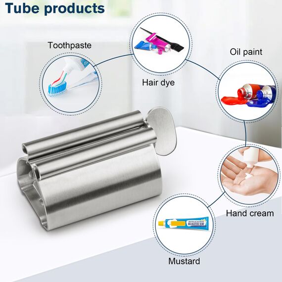 Zivacate 2er-Pack Zahnpasta Tubenquetscher, Rollender Tuben-Zahnpastaspender aus Edelstahl, mit Zahnpastahalter-Sitzfunktion