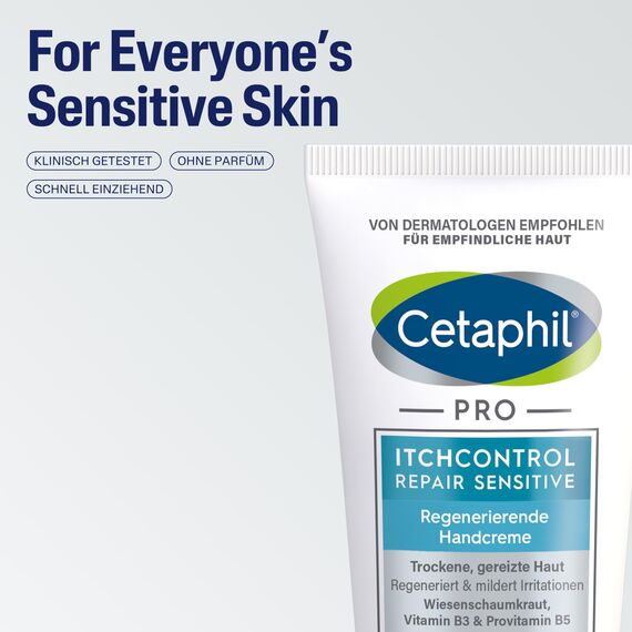 CETAPHIL PRO ItchControl Repair Sensitive Regenerierende Handcreme, 50ml, Für juckende, trockene und gereizte Hände, Glättet raue Hände & mildert Irritationen z.B. durch häufiges Händewaschen