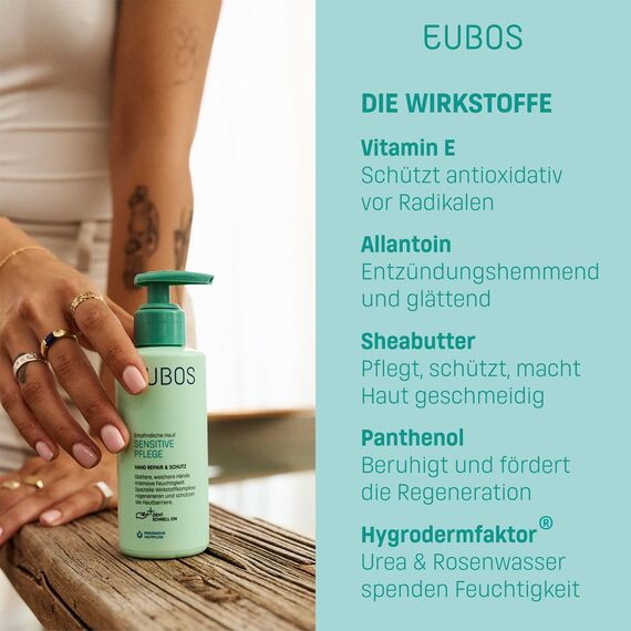 EUBOS SENSITIVE PFLEGE - Hand Repair & Schutz Pumpspender - Handcreme für trockene, rissige Hände - Für spürbar glattere und weichere Hände - Hautverträglichkeit dermatologisch bestätigt - 150ml