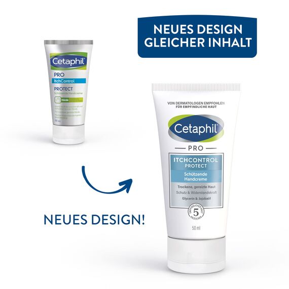 CETAPHIL PRO ItchControl Protect Schützende Handcreme, 50ml, Für sehr trockene und gereizte Hände, Stärkt die Widerstandskraft der Hände, Mit Jojoba-Öl und Glycerin (Packung mit 2)
